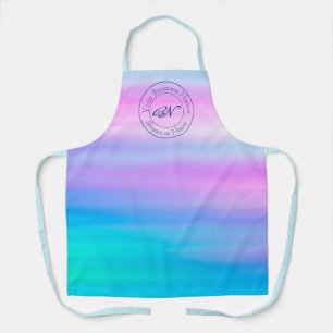 Blue Watercolor with Custom Business Stamp Logo Apron
