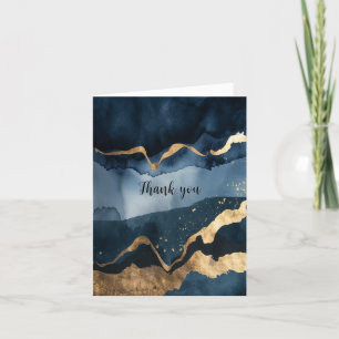 Blue watercolor with gold flecks thank you card