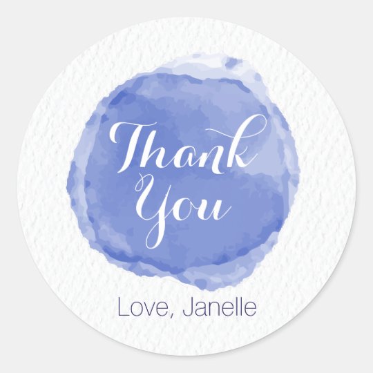 Blue Watercolor with Linen Texture Classic Round Sticker