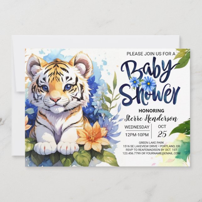 Blue Watercolor Wonders Tiger Cubs Baby Shower Invitation (Front)