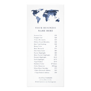 Blue Watercolor World Map Price List Service Menu