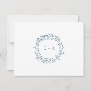 Blue Watercolor Wreath Monogram Flat Thank You Card