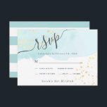 Blue Watercolor x Gold Splatters Bat Mitzvah RSVP<br><div class="desc">This stylish and elegant Bat Mitzvah RSVP card features a turquoise blue background  in watercolor with faux gold splatters and lettering in black . The reverse side features a white background with turquoise blue stripes. Personalize it for your needs. You can find matching products at my store.</div>