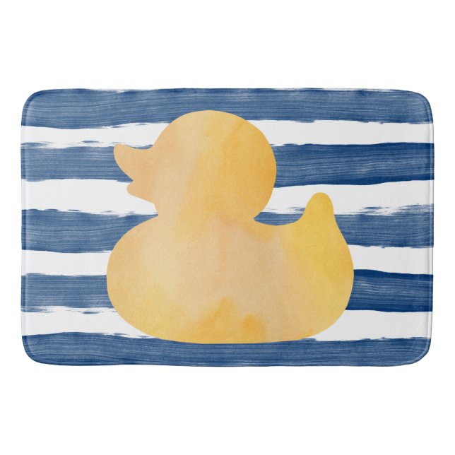 Blue Watercolor Yellow Duck Bath Mat (Front)