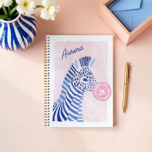 Blue Watercolor Zebra Animal Blowing Gum Bubble Planner