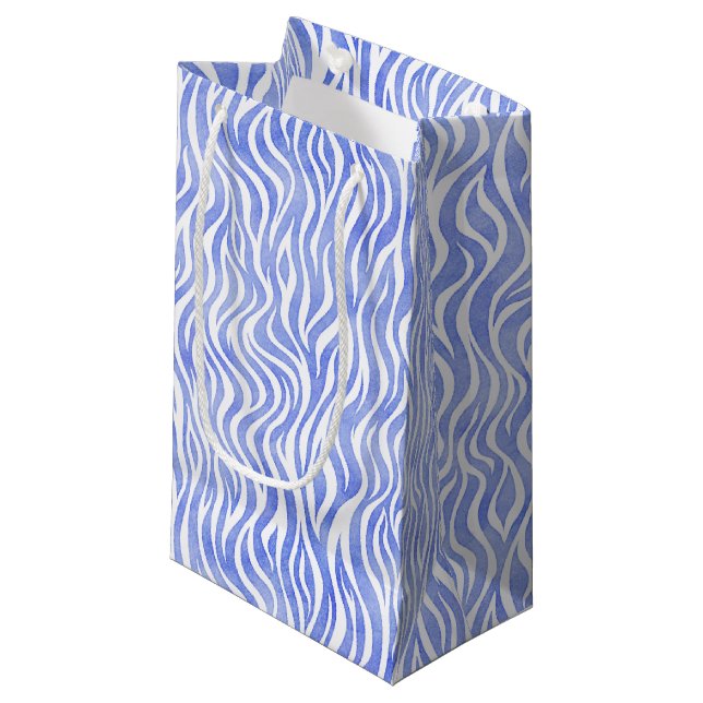 Blue Watercolor Zebra Print Small Gift Bag (Front Angled)