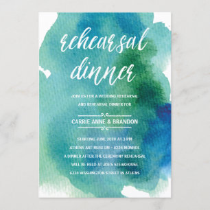 Blue Watercolors   Modern Rehearsal Dinner Invitation