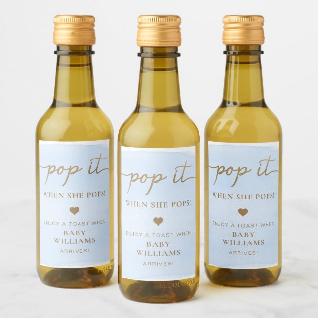 Blue Watercolour Baby Shower Favour Bottle Label (Bottles)