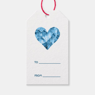 Blue watercolour diamond heart 'to' 'from' text gift tags