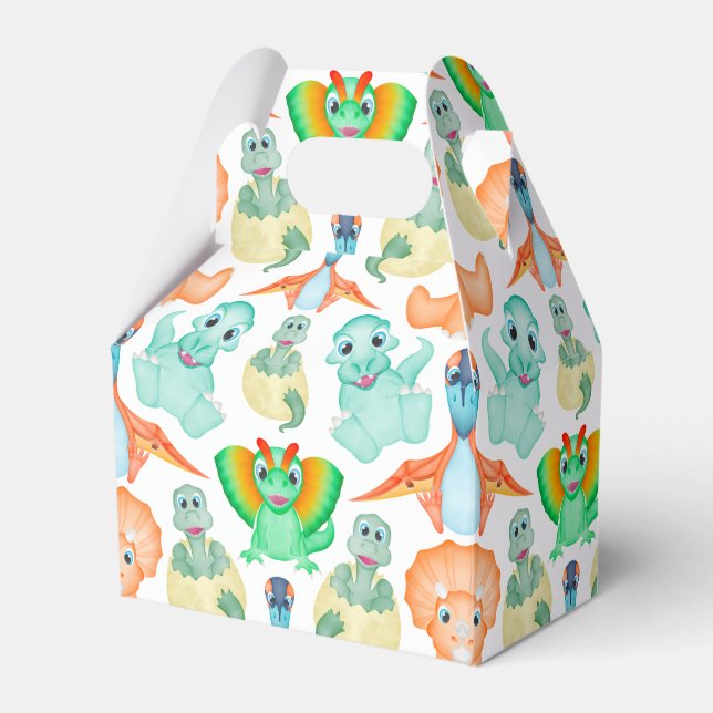 Blue Watercolour Dinosaur Birthday Baby Shower Favor Box (Front Side)