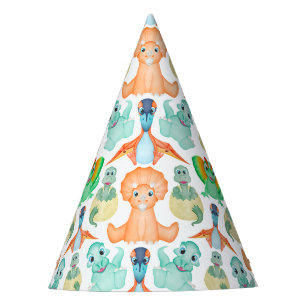 Blue Watercolour Dinosaur Birthday Baby Shower Party Hat
