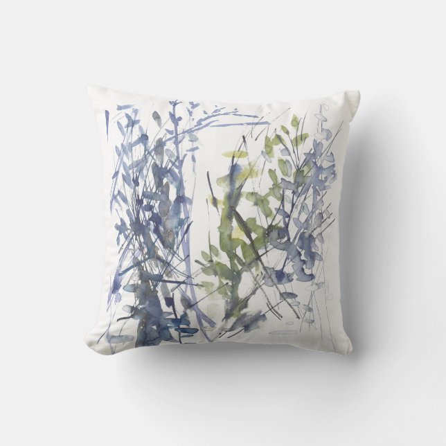 Blue watercolour flowers throw pillow (Front)