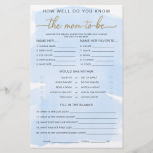 Blue Watercolour Gold Know The Mom-to-be Game