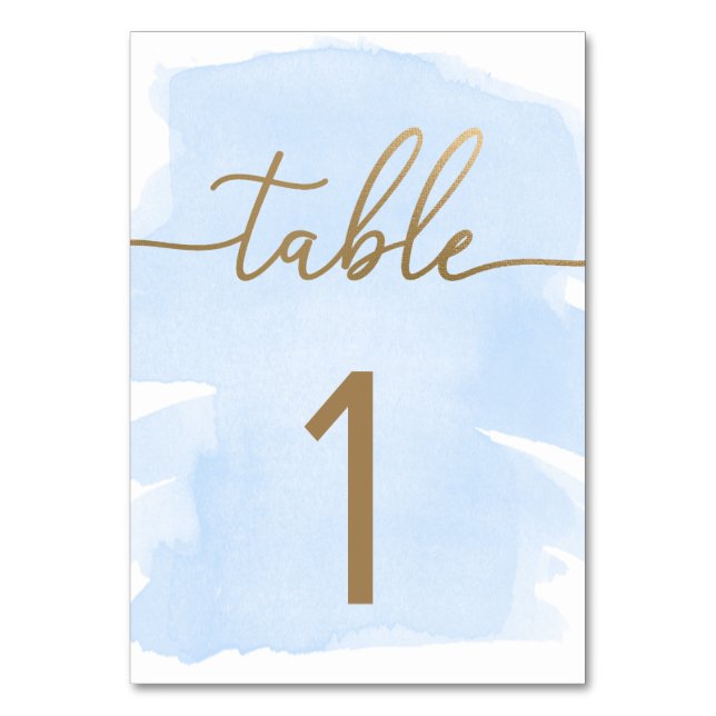 Blue Watercolour Gold  Table Number (Front)