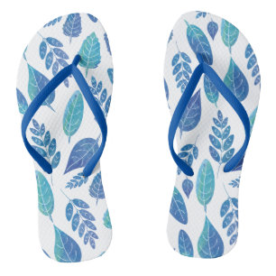 Blue Watercolour Leaves Pattern Flip Flops