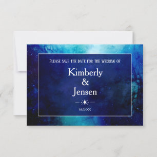 Blue Watercolour Nebula Save the Date Card