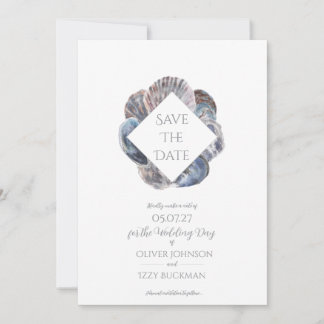 Blue Watercolour Sea Shell Save the Date Flat Card
