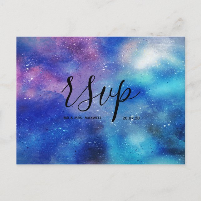 Blue Watercolour Sky Wedding Rsvp Invitation Postcard (Front)