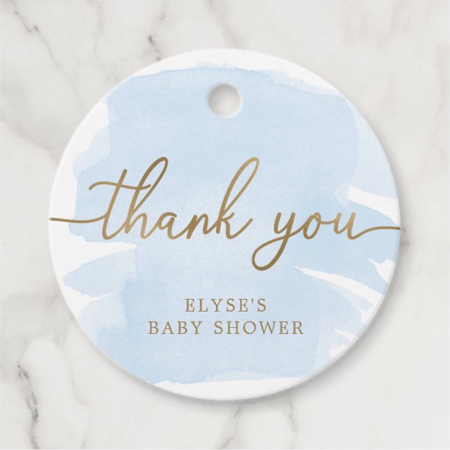 Blue Watercolour Thank You Favour Tag (Front)