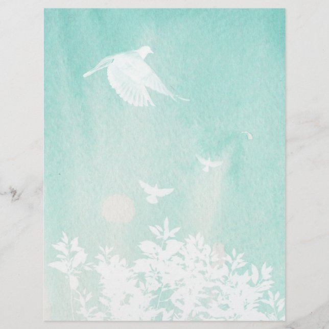 Blue Watercolour & White Doves Scrapbook Paper (Front)