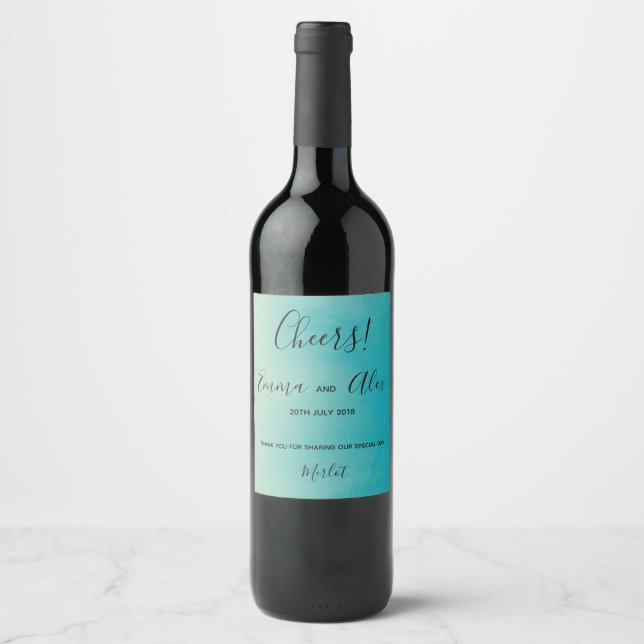 Blue  Watercolour | Wine Bottle label (Front)