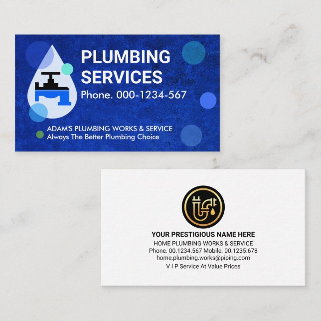 Blue Waterdrops Plumbing Repair Business Card (Front/Back)
