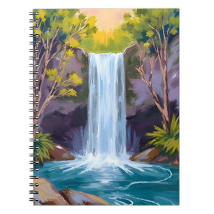Blue Waterfall   Forest Landscape Nature Painting Notebook