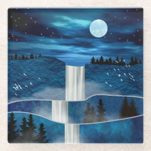 Blue Waterfall Glass Coaster