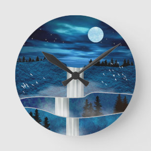 Blue Waterfall Round Clock
