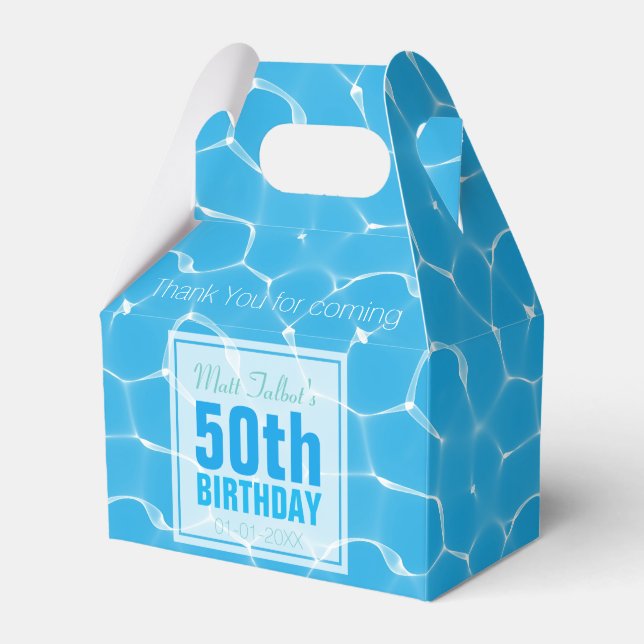 Blue Waterpool 50th Birthday Party Gable FB Favor Box (Front Side)