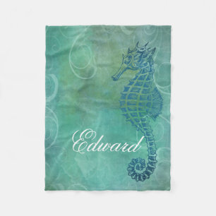 Blue Waters, Seahorse and Flourish Fleece Blanket