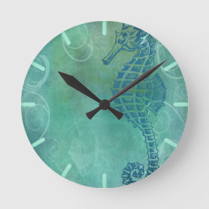 Blue Waters, Seahorse and Flourish Round Clock