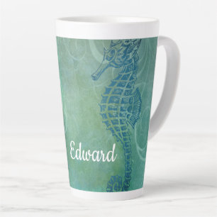 Blue Waters, Seahorse & Flourish Latte Mug
