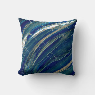 Blue Wave Abstract Lines Throw Pillow