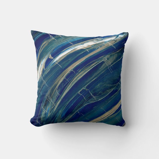 Blue Wave Abstract Lines Throw Pillow (Front)