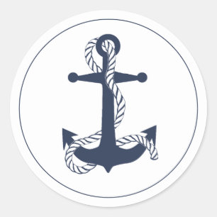 Blue Wave Anchor Navy/Wht ID836 Classic Round Sticker