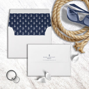 Blue Wave Anchor Pattern Wedding Wht/Navy ID836 Envelope