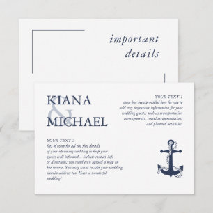 Blue Wave Anchor Wedding Details Navy/Wht ID836 Enclosure Card