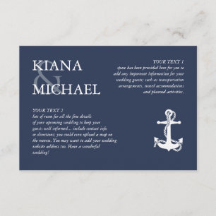 Blue Wave Anchor Wedding Details Wht/Navy ID836 Enclosure Card