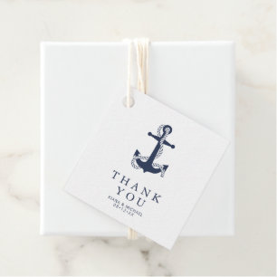 Blue Wave Anchor Wedding Thank You Navy/Wht ID836 Favour Tags
