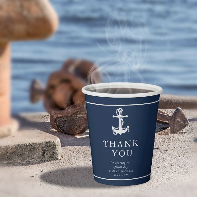 Blue Wave Anchor Wedding Thank You V3 ID836 Paper Cups (Creator Uploaded)