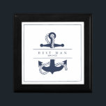 Blue Wave Anchor Wedding V2 Navy/Wht ID836 Gift Box<br><div class="desc">The pieces of this elegant wedding suite feature classic nautical styling with a clean, minimalist look. Stylistic waves in shades from aqua to navy blue and an anchor and rope illustration provide unique accents. A white background with fine navy blue piping and large anchor image give this wedding gift box...</div>