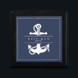 Blue Wave Anchor Wedding V2 Wht/Navy ID836 Gift Box<br><div class="desc">The pieces of this elegant wedding suite feature classic nautical styling with a clean, minimalist look. Stylistic waves in shades from aqua to navy blue and an anchor and rope illustration provide unique accents. A navy blue background with fine white piping and large anchor image give this wedding gift box...</div>