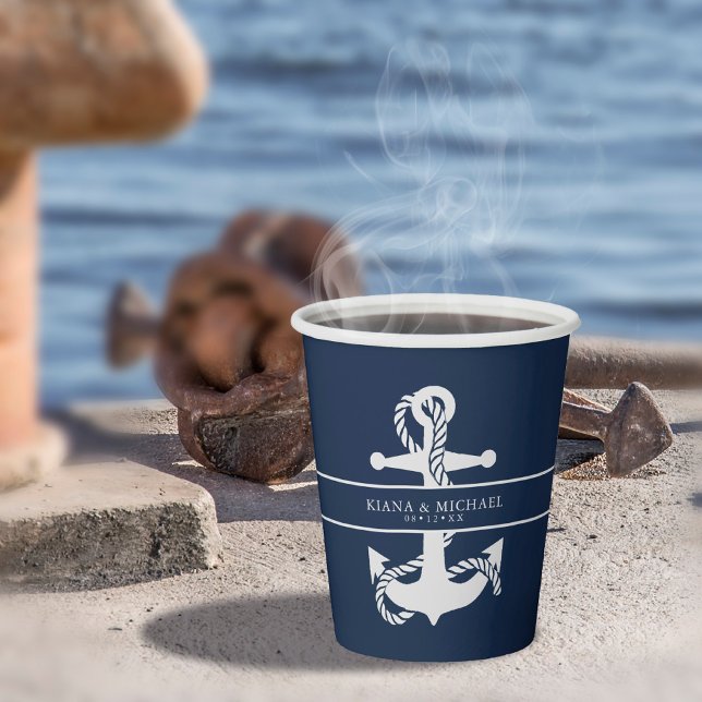 Blue Wave Anchor Wedding Wht/Navy ID836 Paper Cups (Creator Uploaded)