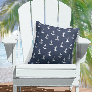 Blue Wave Anchor Wht/Navy ID836 Throw Pillow