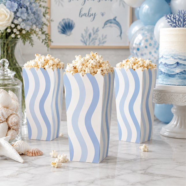 Blue Wave Baby Shower Popcorp Favor Box (Modern Blue wave baby shower popcorn boxes)