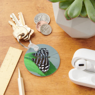Blue Wave Butterfly Photo Keychain