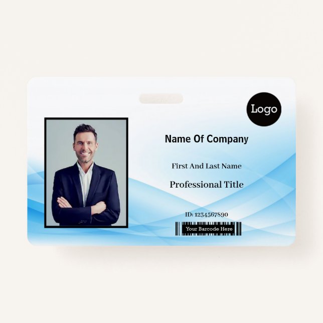 Blue Wave Design Photo Identification ID Badge (Front)
