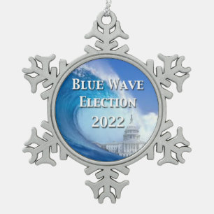 Blue Wave Election 2022 Snowflake Pewter Christmas Ornament