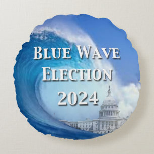 Blue Wave Election 2024 Round Pillow
